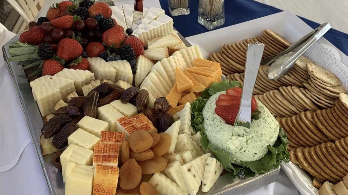 a box filled with different types of food on a table