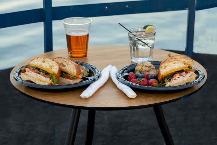 a plate of food on a picnic table